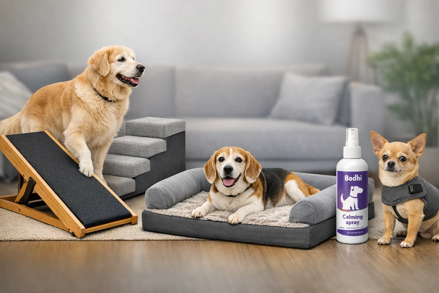 GAOYITK Dog Ramp vs MEJYJEM Stairs, EHEYCIGA Bed, Bodhi Spray & Cattamao Vest