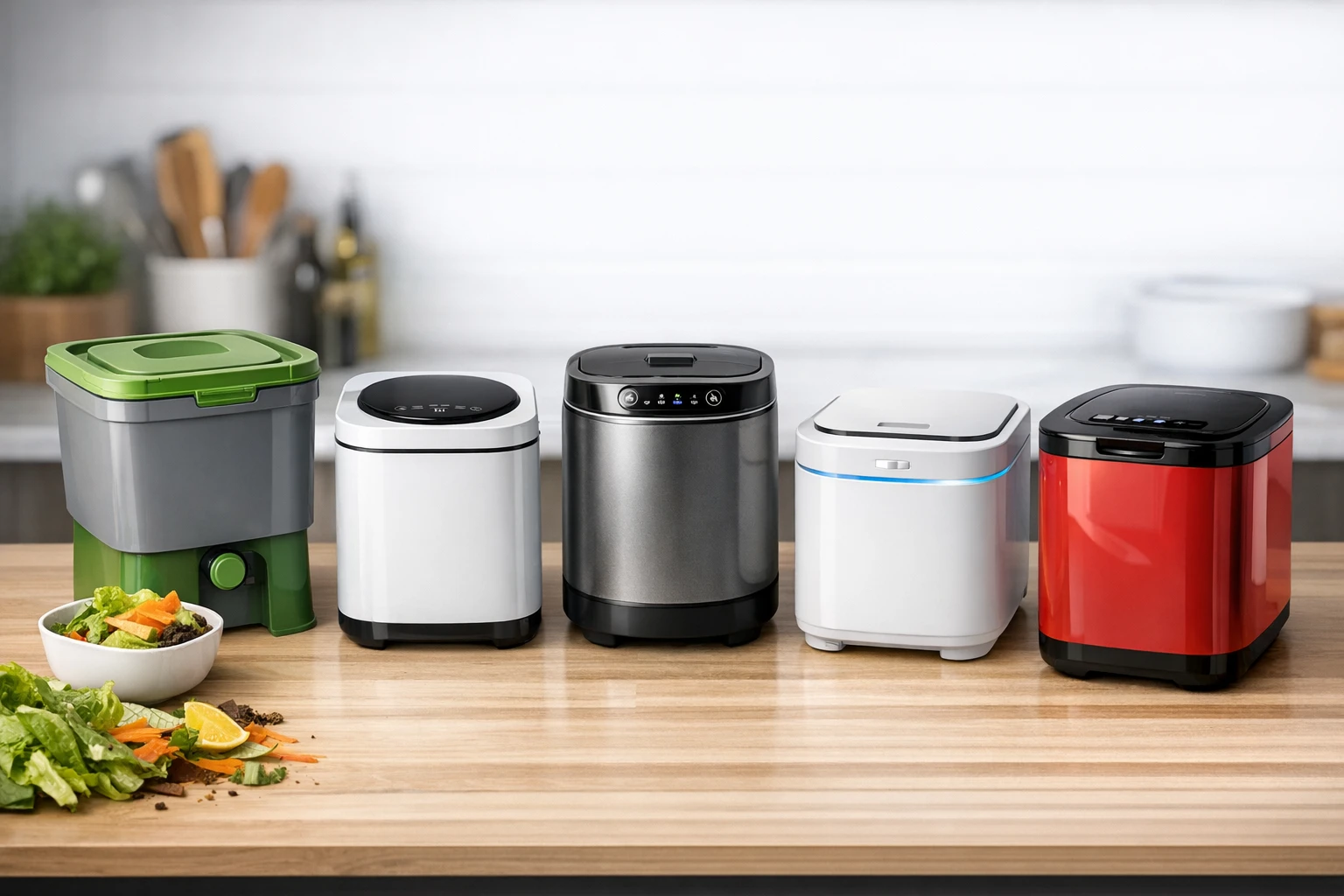 Top Kitchen Compost Bins Compared: Topzee, Airthereal, GoveeLife, Convino & Red Factor