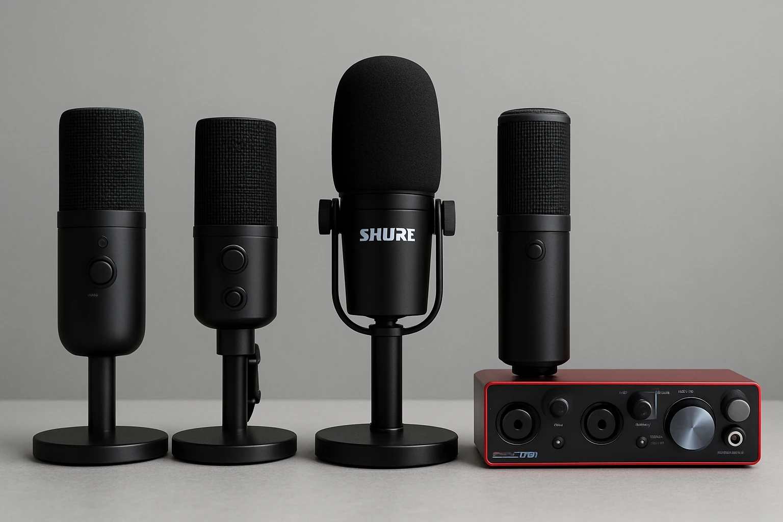 Logitech Ember, FIFINE AM8, Shure MV7X & K688 vs Scarlett 2i2