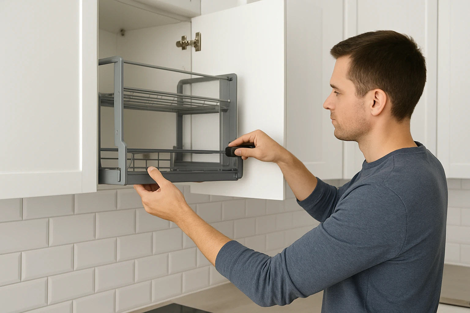 How to Install Pull-Down Shelves in Kitchen Cabinets