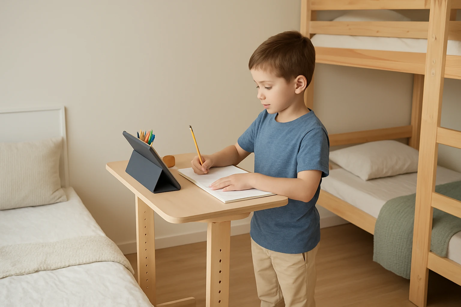 Set Up a Child‑Friendly Standing Desk in Small Shared Rooms