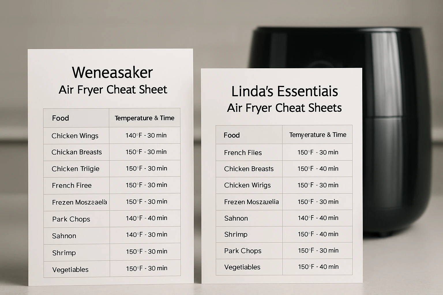 Weneasker vs Linda's Essentials Air Fryer Cheat Sheets – Detailed Comparison