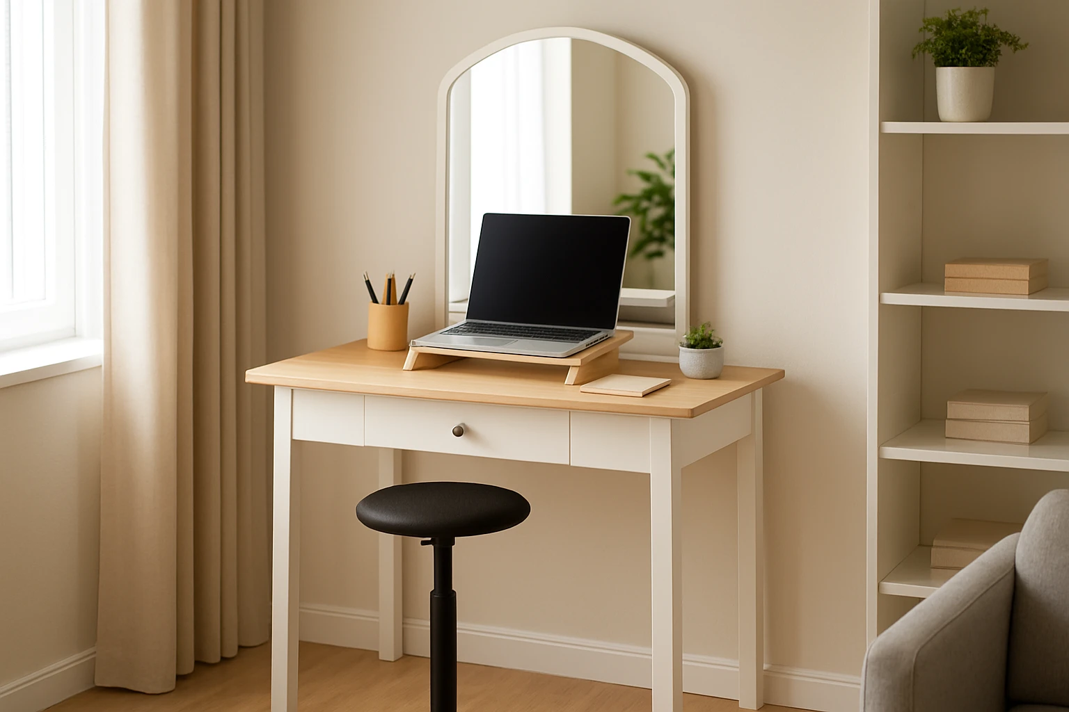 How to Convert a Vanity into a Standing Desk in a Small Apartment