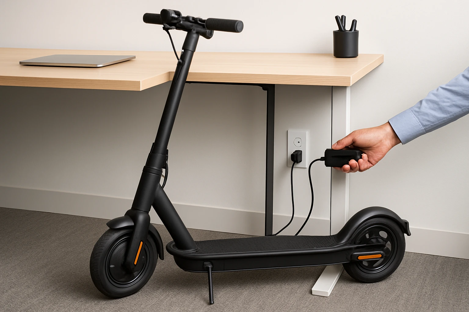 Install Under‑Desk Charging & Storage for Office E‑Scooters
