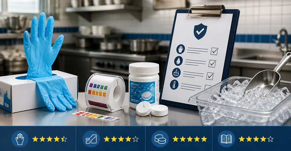 Food Service Essentials: Gloves, Test Tape, Sanitizer Tablets & Safety Handbook Compared