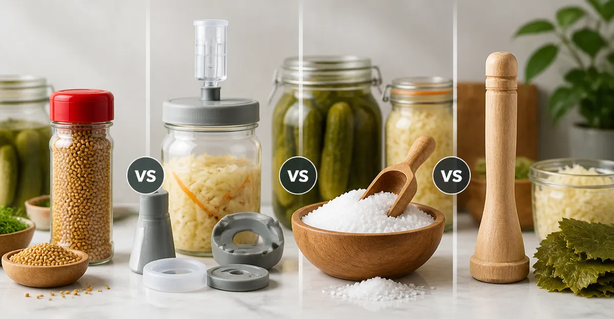 McCormick Mustard Seed vs Fermentation Kit vs Pickling Salt vs Sauerkraut Pounder Comparison