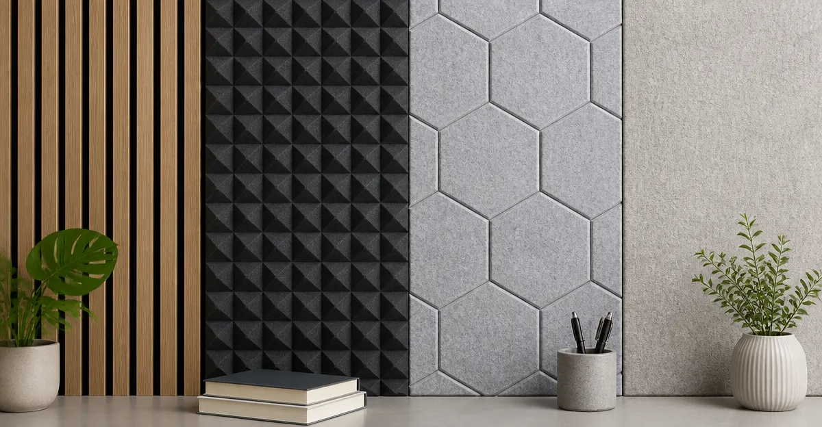 Acoustic Panel Comparison: Wood Slat, Foam, Hexagon & Fiberglass