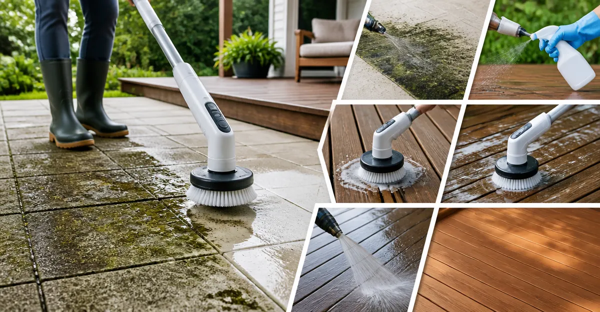 Mildew Removal from Patios & Decks Using a Spin Scrubber