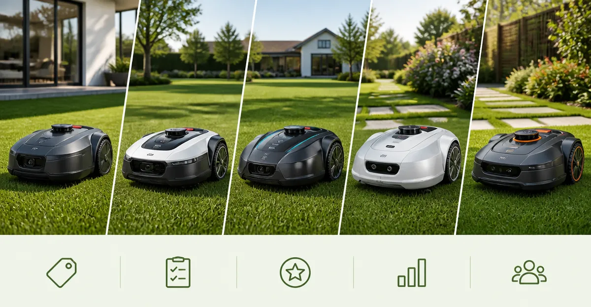 Top Robot Lawn Mowers Compared: ANTHBOT M5, Sunseeker S4, YARDCARE V3, ECOVACS Goat O1000, Segway Navimow i105N