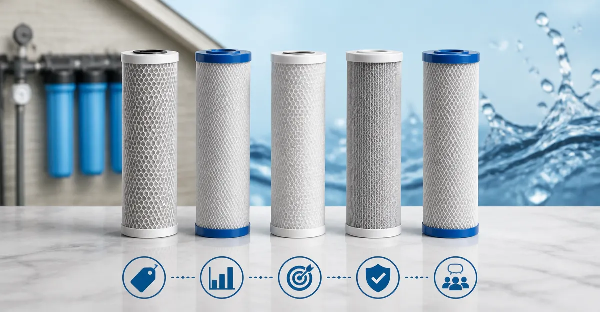 5 Micron Carbon Block Filters Compared: Aquaboon, A.O. Smith, Express Water, Watts Premier, Pureplus